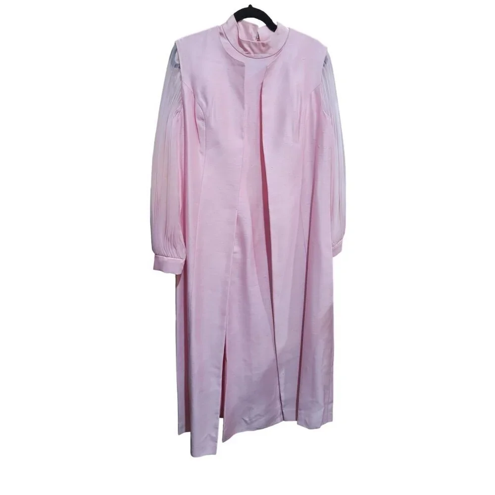 Vintage 60's Pink Straight Maxi Dress w/ Matching Sleeveless Duster - Picture 1 of 11